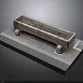 Stone Rectangular Trough Decorative Piece With Spherical Bases On Platform Base
