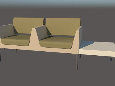Modern Public Chair Design With Two Seats Beige Frame And Green Cushions 3d model