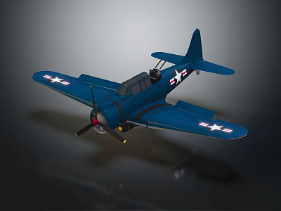 Vintage Blue Biplane Featuring Star Insignia On Wings And Propeller Design 3d model