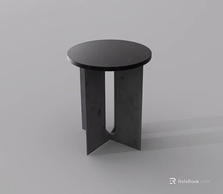 Black Round Top Side Table With Modern Minimalist Concrete Base Design 3d model