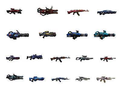 Assorted Modern Weapons Featuring Colorful Designs And Different Types 3d model