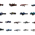 Assorted Modern Weapons Featuring Colorful Designs And Different Types