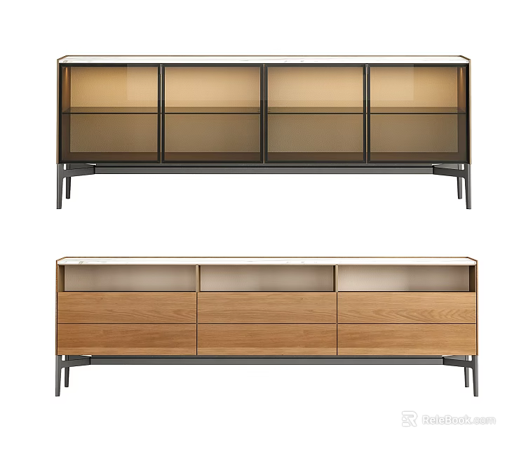 Modern Entryway And Side Cabinet With Glass Door Wooden Drawers And Metal Frame Design 3d model 