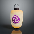 Traditional Japanese Paper Lantern with Purple Spiral Pattern Beige Shade and Black Handle