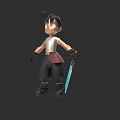 Young Boy Game Movie Character With White Shirt Black Pants And Blue Sword