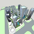 Modern Commercial Complex With Tall Towers Connected Structures And Spherical Plaza Design 3d model