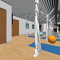 Yoga Fitness Studio With Hammocks Mats And Colorful Exercise Balls On Wooden Floor
