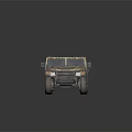 Camouflage Military Vehicle With Off Road Tires And Antenna On Desert Terrain