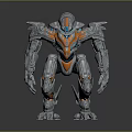 Mechanical Sci-Fi Character With Silver Orange Armor And Glowing Blue Accents 3d model