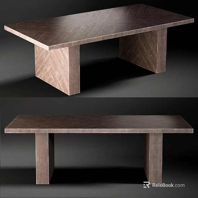Modern Wooden Table With Geometric Legs Textured Surface And Interior Design 3d model 
