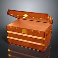 Brown Leather Storage Ottoman with Open Lid Gold Accents and Spacious Interior