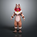 Anthropomorphic Wolf Character In Brown Furry Costume With Red Accents And White Trim
