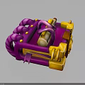Vibrant Purple And Yellow Cartoon Style Mechanical Device With Curved Pipes And Round Buttons