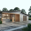 Modern Post Station Architecture With Wood Stone Elements And Green Surroundings