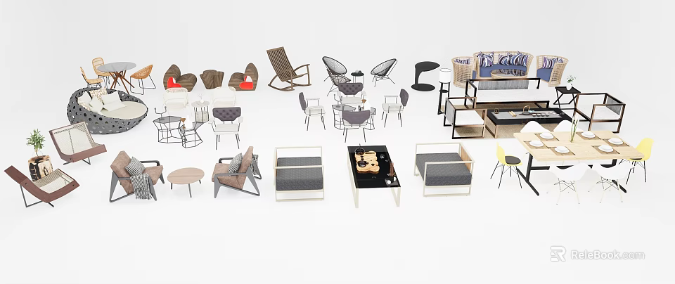 Diverse Modern Table and Chair Sets with Various Designs and Styles 3d model