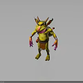 3D Fantasy Character Mythical Creature With Vibrant Yellow Orange Pink Colors Horned Standing Pose