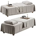 Massage Bed With Light Gray Linen Sheet Pillow Tray Holding Towels Aromatherapy Sticks 3d model