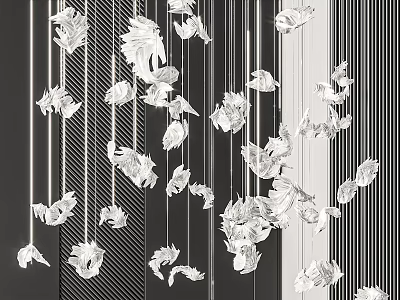 White Flower Shaped Decorative Chandelier Hanging In Striped Interior Space Design 3d model