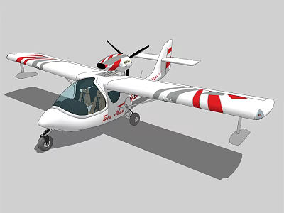 Light White Passenger Aircraft With Red Striped Wings And Single Propeller 3d model