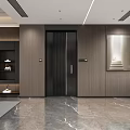 Modern Living Dining Room Interior With Dark Wood Walls Marble Floor Sofa And Decorative Figures