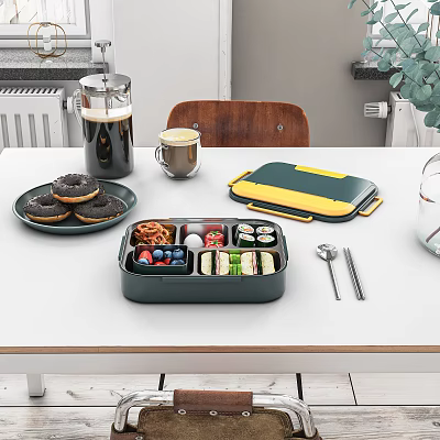 Divided Lunch Box with Cutlery Set Including Stainless Steel Spoon Chopsticks for Fruits Sandwiches 3d model