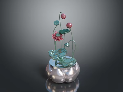 Silver Animal Shaped Decorative Ornament With Green Leaves Red Flowers And Fruits 3d model