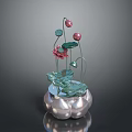 Silver Animal Shaped Decorative Ornament With Green Leaves Red Flowers And Fruits