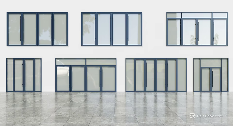 Modern Swing Doors In Multiple Styles With Glass Panels For Interior Design 3d model