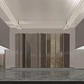 Luxurious Hotel Lobby With Wooden Bookshelves Red Accent Wall And Marble Flooring