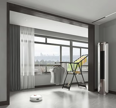 Modern Shoe Rack Design In Bright Indoor Room With Window And Curtains 3d model