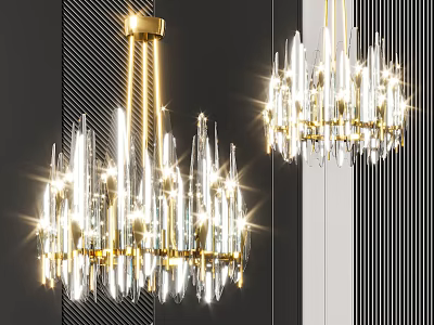 Luxurious Crystal Chandelier with Gold Frame and Sparkling Elongated Glass Elements for Modern Interior 3d model