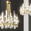 Luxurious Crystal Chandelier with Gold Frame and Sparkling Elongated Glass Elements for Modern Interior