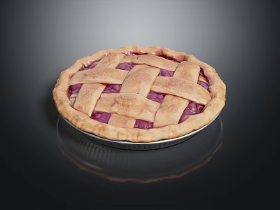 Fresh Berry Pie With Lattice Crust And Purple Filling In Metal Pan 3d model