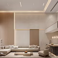 Modern Open Concept Living and Dining Room with Wooden Elements and Beige Sofa