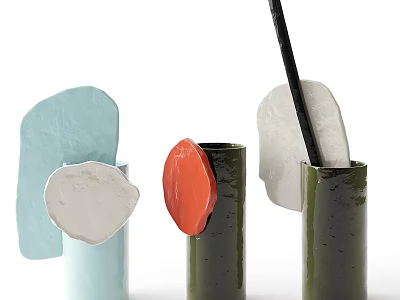 Modern Decorative Ornament Set With Irregular Shaped Pieces And Cylindrical Bases 3d model