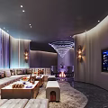Luxury KTV Room Interior With Modern Sofa Large Screen And Chandelier