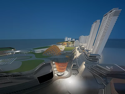 Modern High Rise Residential Building With Waterfront Park And Open Space Design 3d model