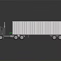 Black Cab Semi Truck With White Container Trailer On Reflective Surface