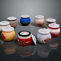 Colorful Ceramic Decorative Jars For Aquarium Fish Tank With White Lids And Patterns
