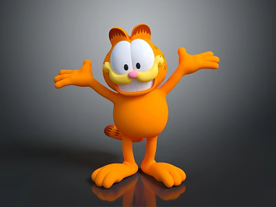 3D Designed Orange Garfield Doll With Cheerful Expression And Outstretched Arms 3d model