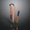 Wooden Nunchucks With Chain Connected Sticks And Black Wrapped Ends