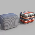 Two Square Fabric Ottoman Stools With Blue White And Colorful Striped Patterns 3d model