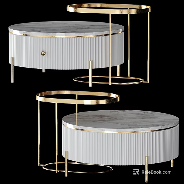 Elegant Modern Round Dining Table With Marble Top Gold Frame And Drawer Design 3d model 