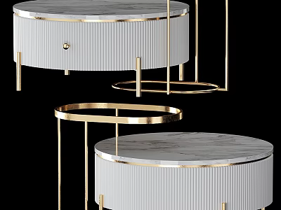 Elegant Modern Round Dining Table With Marble Top Gold Frame And Drawer Design 3d model