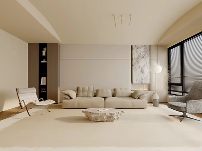 Modern Living Room Interior Design With Beige Sofa Stone Coffee Table And Floor Lamp 3d model