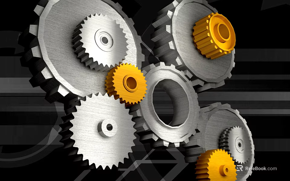 Industrial Hardware Tools Showcasing Silver And Yellow Metal Gears Of Different Sizes 3d model 