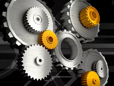 Industrial Hardware Tools Showcasing Silver And Yellow Metal Gears Of Different Sizes 3d model