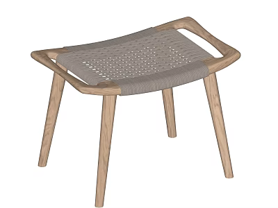 Modern Wooden Stool With Light Wood Frame And Gray Woven Seat Design 3d model