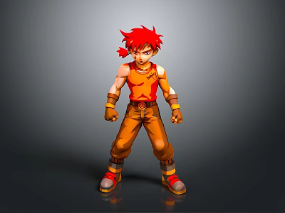 3D Cartoon Character With Red Hair Orange Tank Top Brown Pants And Wrist Guards 3d model
