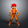 3D Cartoon Character With Red Hair Orange Tank Top Brown Pants And Wrist Guards